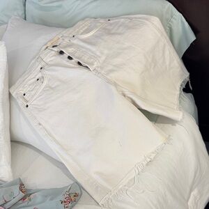 White Denim Frayed Hem Shorts